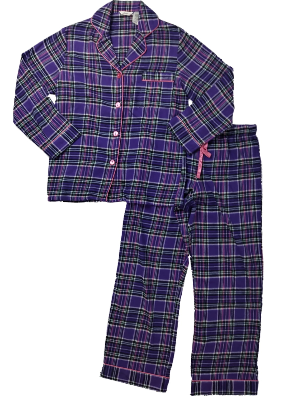 JOE BOXER Women's Pajama Set Plaid Flannel Pink Black Notch Collar Design NEW
