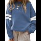 thumbnail image 2 of Sudadera Holgada A Rayas para Mujer (Otoño 2025), Cuello Redondo, Larga, Informal, con Bloques de Color Azul M, 2 of 8