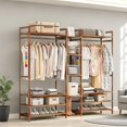 thumbnail image 3 of theO Bamboo Clothes Rack丨 Heavy-Duty Storage Closet for Hanging Clothes,Freestanding Clothing Racks with Shelves and 2Rods,Portable Wardrobe Closet Rack-Organizer (67" WX59 H), 3 of 8