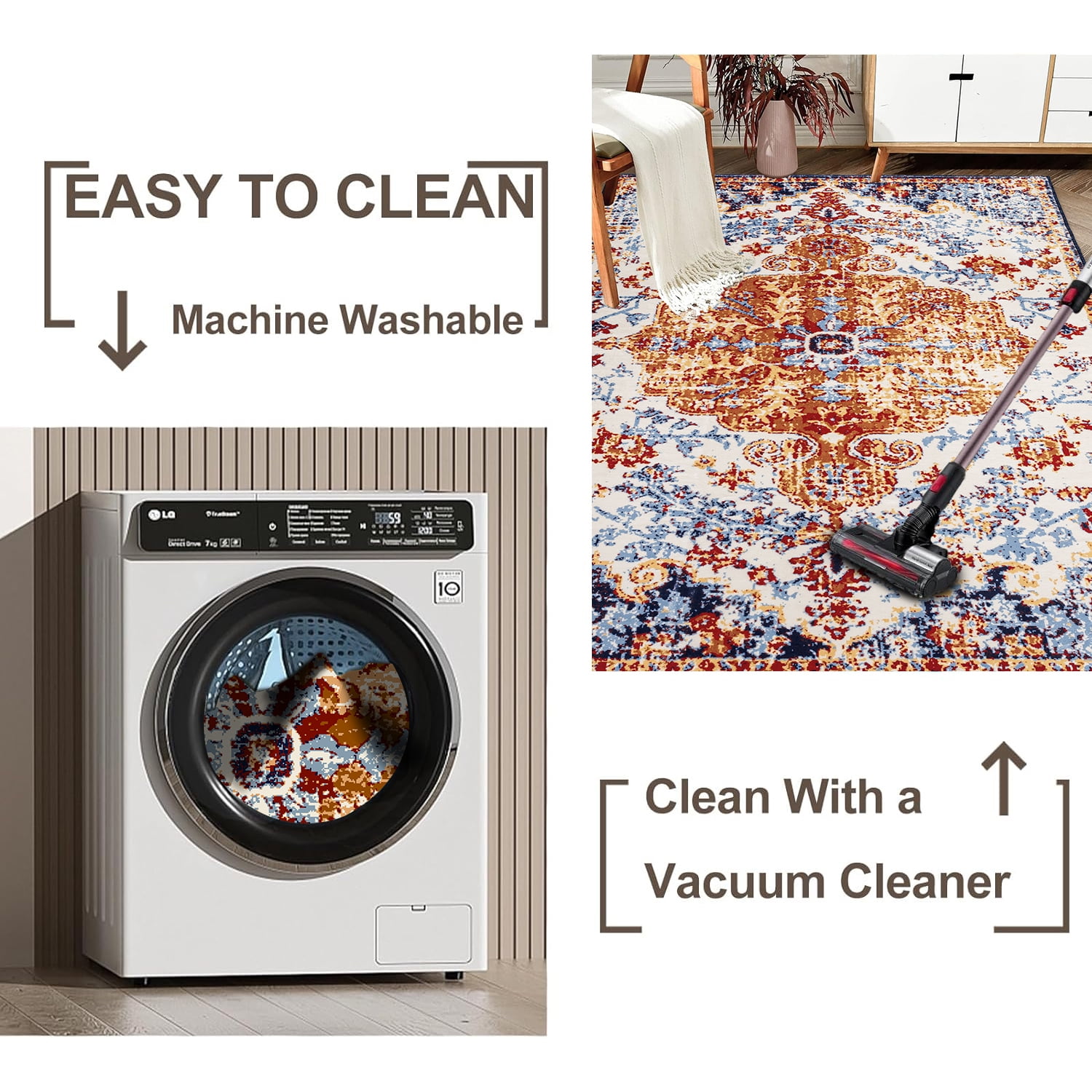 Yoneston 5' x 7' Vintage Bohemia Area Rug Machine Washable Bedroom Rug Soft Non-Slip with Printed Kitchen Mat for Living Room Playroom Dining Room Decoration, Amber