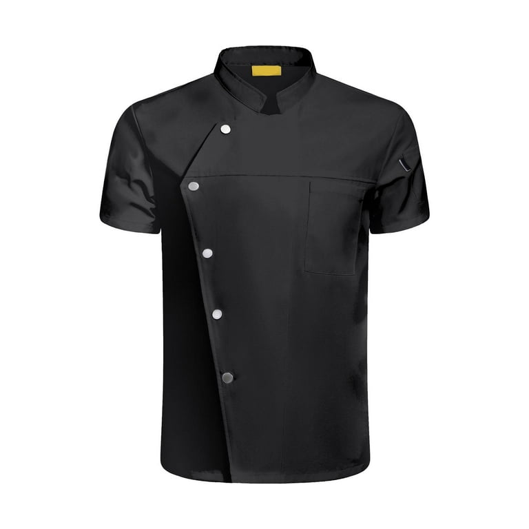 Men Women Chef Coat Jacket Executive Snap Button Summer Short Sleeve Top Uniform Overalls Workwear for Waiter Catering Culinary School Hotel XL Size