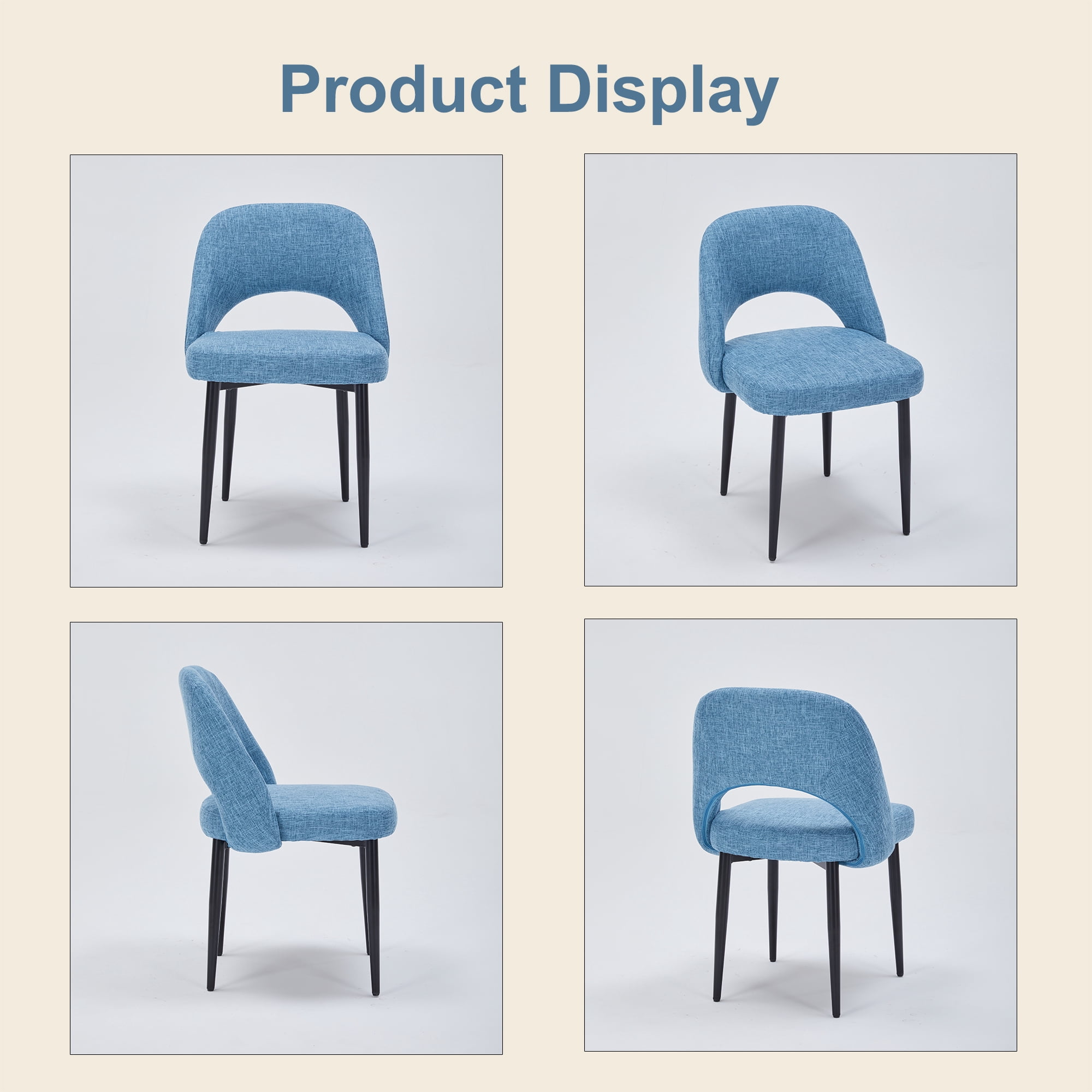 ENYLAY Modern Farmhouse Fabric Upholstered Dining Chairs Set of 6 with Metal Legs & Padded Seat , Blue
