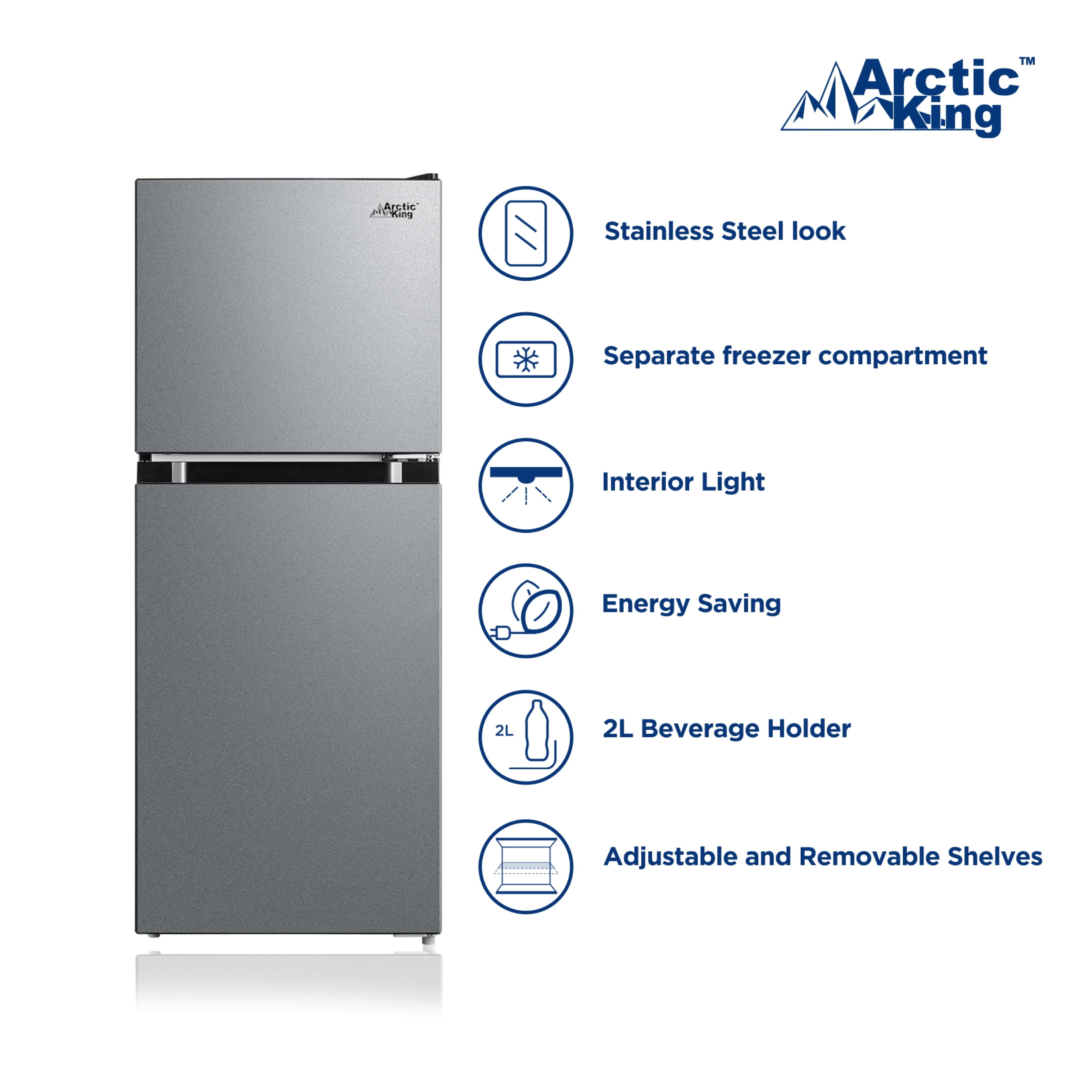 Arctic King 4.5 Cu Ft Two-Door Compact Refrigerator, Stainless Steel Look