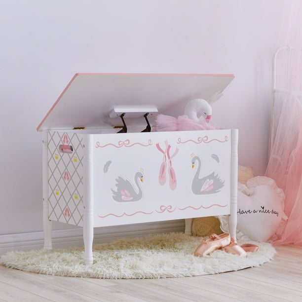 pink and white toy chest