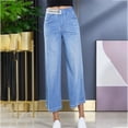 thumbnail image 2 of Fiaer,Women's Oversized Capri Denim Pants,Ladies Button Stretch Waist Jean Trousers with Pockets,Womens Straight Lightweight Spliced Joggers BU2 XL, 2 of 5
