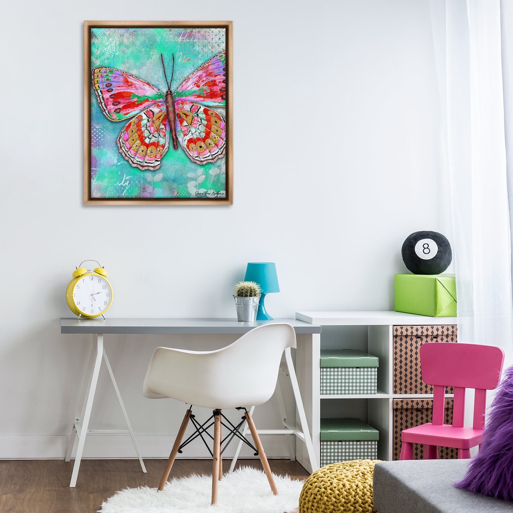 Stupell Industries Cherry Mint Butterfly Animals Painting Brown Floater Framed Canvas Art Print Wall Art, 25 x 31