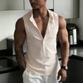 thumbnail image 5 of hotojiny Men's Linen Henley T-Shirt Sleeveless Half Buttons Casual Beach T-Shirts with Pocket Fashion Travel Muscle Fit Tops, 5 of 7