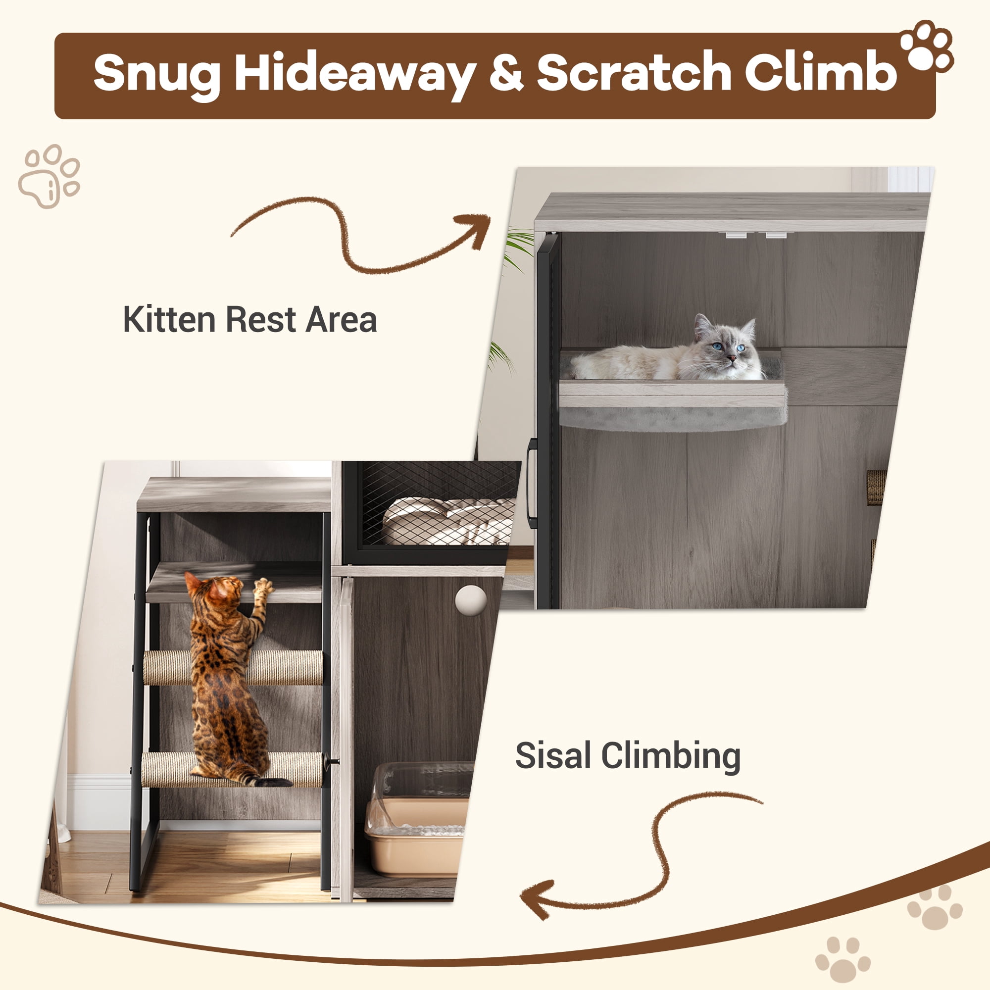 Cat Litter Box Enclosure Furniture,Hidden Litter Box Furniture with Shelf&Ladder,Double Litter Box Cabinet for Large Cats,Easy to Clean