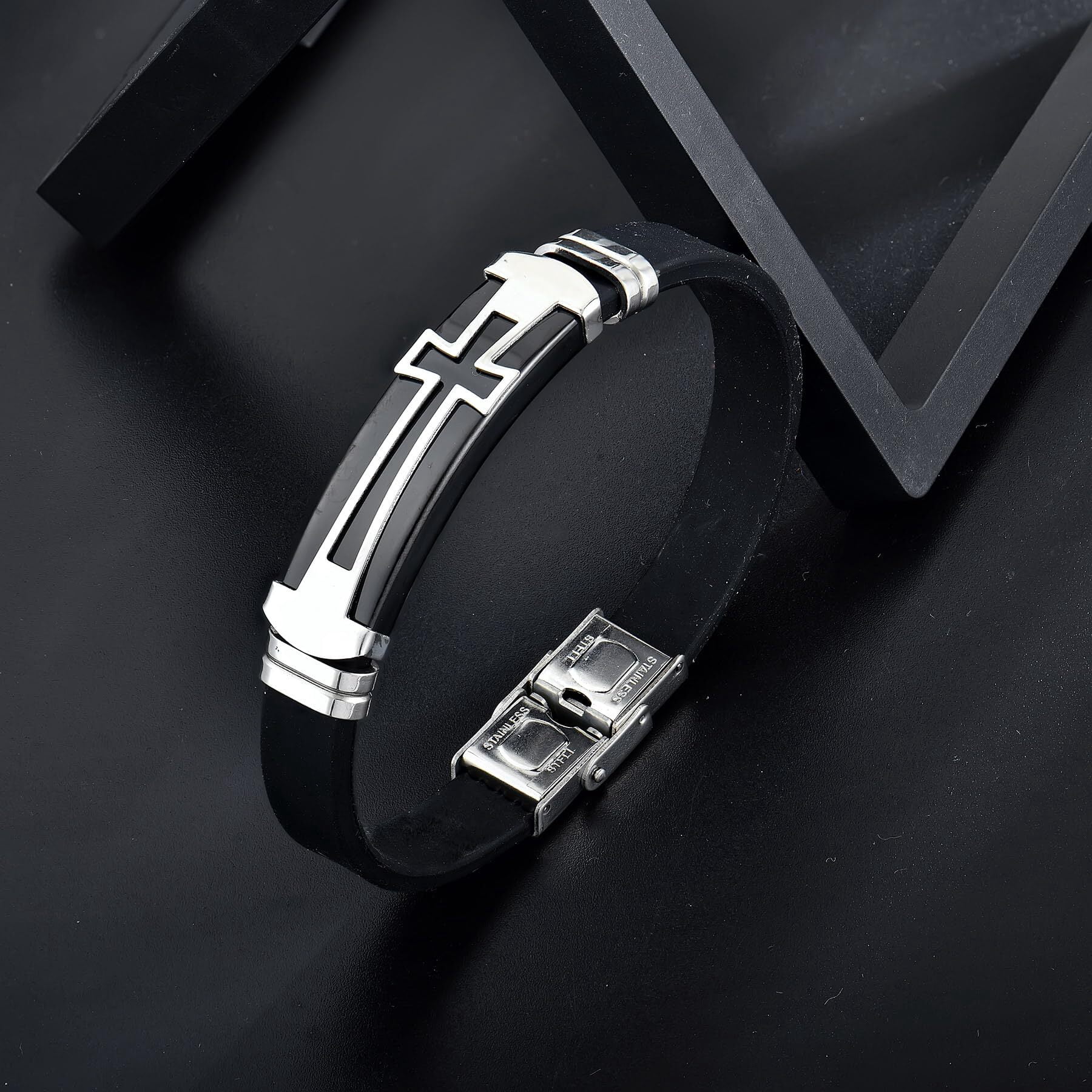 Inpasne Men's Leather Bracelet Braided Wristband Bangle Stainless Steel Bracelet Jewelry Gifts for Men Husband Dad