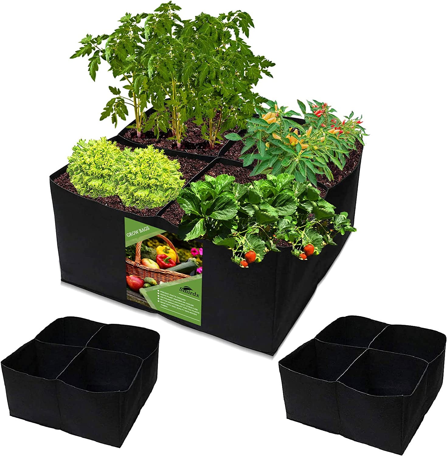 Grow Bag, Fabric Raised Garden Bed, Square Plant Grow Bags, Large