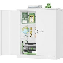 Crownland 36" Metal Office Storage Locking Cabinet, Lockable Garage Storage Cabinets, High Office File Cabinet with Adjustable Shelves for Garage(White)