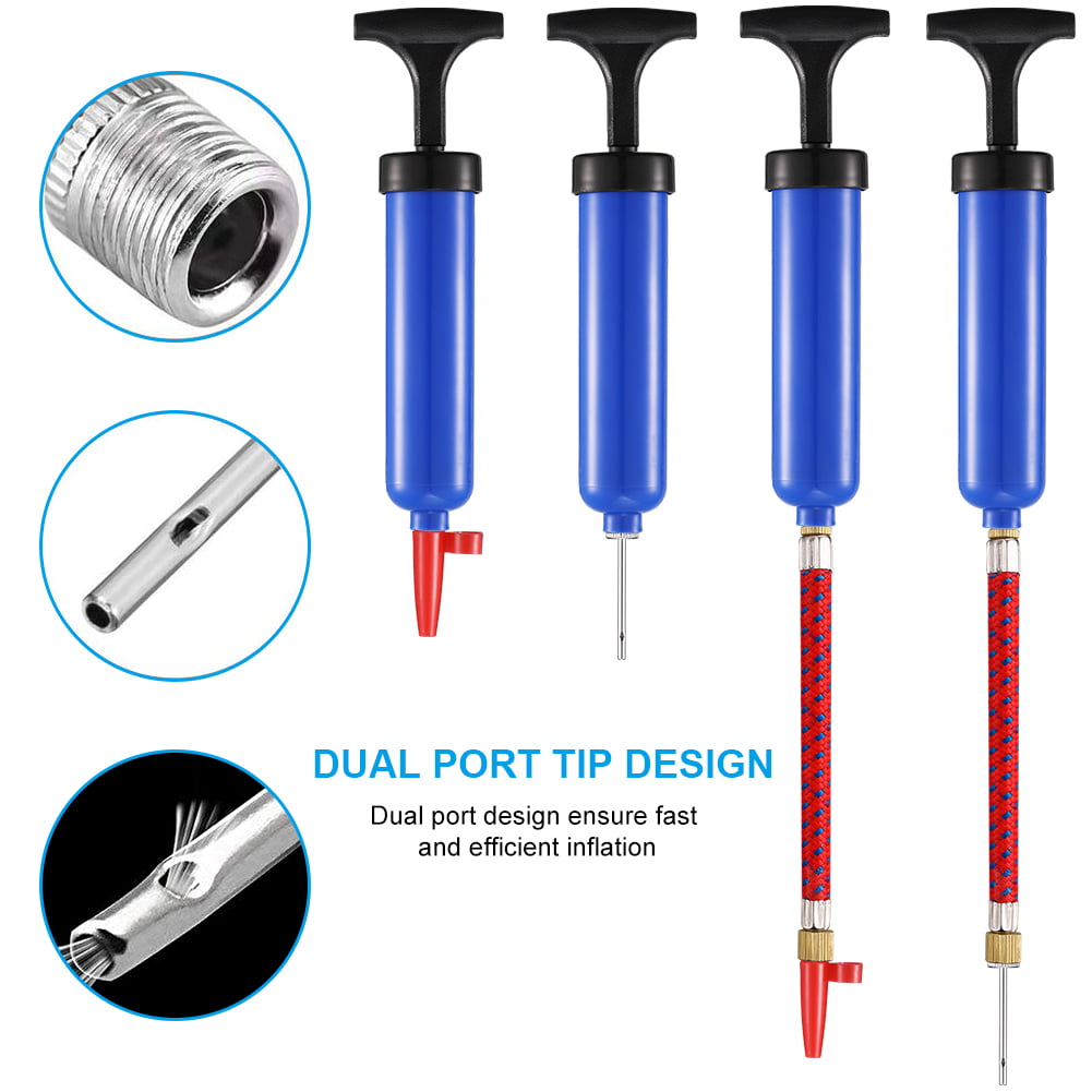 Portable and Fast Inflates Small Sports Ball Pump Kit Nozzles Air Pump with Needle Rubber Hose Two Way Hand Pushing Portable Inflator for Basketball Volleyball Soccer Balls Football Balloon Rugby 