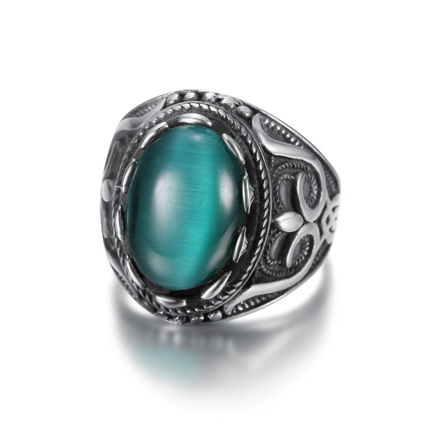 Anillo de acero inoxidable con gemas para hombre, sencillo, ovalado, con gemas grandes, material incrustado, diseño simple