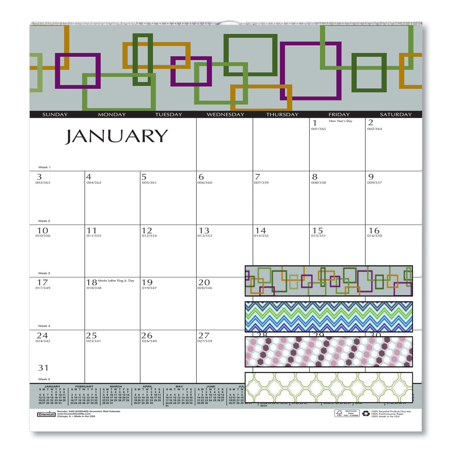 House of Doolittle 100 Recycled Geometric Wall Calendar 12 x 12 2021
