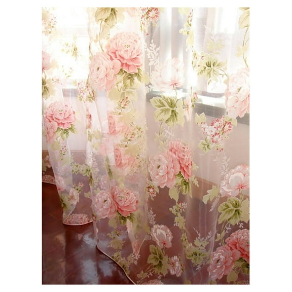 Rod Pocket Sheer Curtain, 2 Pieces - Total Size 120 Inch Wide (60 Inch Each Panel), Natural Light Flow, Flower (84-in L)