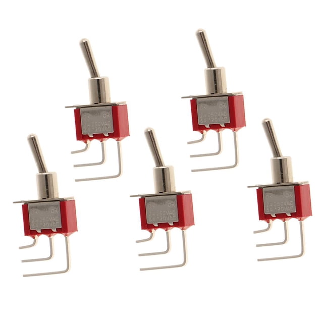 5pcs On/On SPDT Pequeño Mini Interruptor de palanca 3 PIN Rojo Cola En / Sobre el interruptor de palanca
