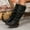 Black, variant on Women's Cowgirl Mid Calf Boots Western Cowboy Slouch Ruched Leather Wide Calf Metal Buckle Straps Chunky Booties Brown 7(39)