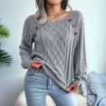 thumbnail image 4 of Women'S Casual Knitted Pullover Sweaters Long Sleeve Crew Neck Jumper Tops Gray L, 4 of 10