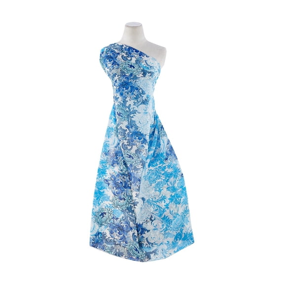 Zelouf Sheer Romance On High Multi Chiffon , Sewing, DIY, Crafts Fabric by the Yard, 414 White/blue, 3 Yard