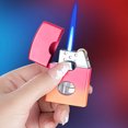 thumbnail image 1 of Grinding Wheel Butane Torch Lighter | Double Flame Windproof Adjustable | Open Flame & Direct Blue Flame | Refillable Visible Window | Compact Aluminum Alloy 6x4.1x1.6cm | 1-Pack, 1 of 8