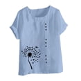 thumbnail image 4 of Lydiaunistar Hauts de Printemps pour Femmes Grande Taille Décontracté Imprimé Manches Courtes Chemisier à Boutons Col Rond T-Shirt Polyester Léger Bleu Clair, 4 of 4