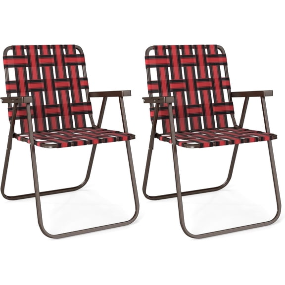 HOWEN Lawn Chair Folding, Webbed Beach Lounge Chairs Set with Highback, Outdoor Portable Lightweight Camping Dinning Chair for Patio, Lawn, Poolside, Sports, Garden, Backyard (2,Red)