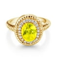thumbnail image 2 of Gem Stone King 2.26 Ct Oval Canary Mystic Topaz 18K Yellow Gold Plated Silver Halo Engagement Ring (Size 6), 2 of 3