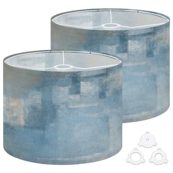 Lamp Shades Set of 2 Easy Assembly Grey Blue Abstract Art Drum Lampshades for Table Lamps Floor Lamps Pendant Light 13"x13"x10" Replacement Lamp Shade