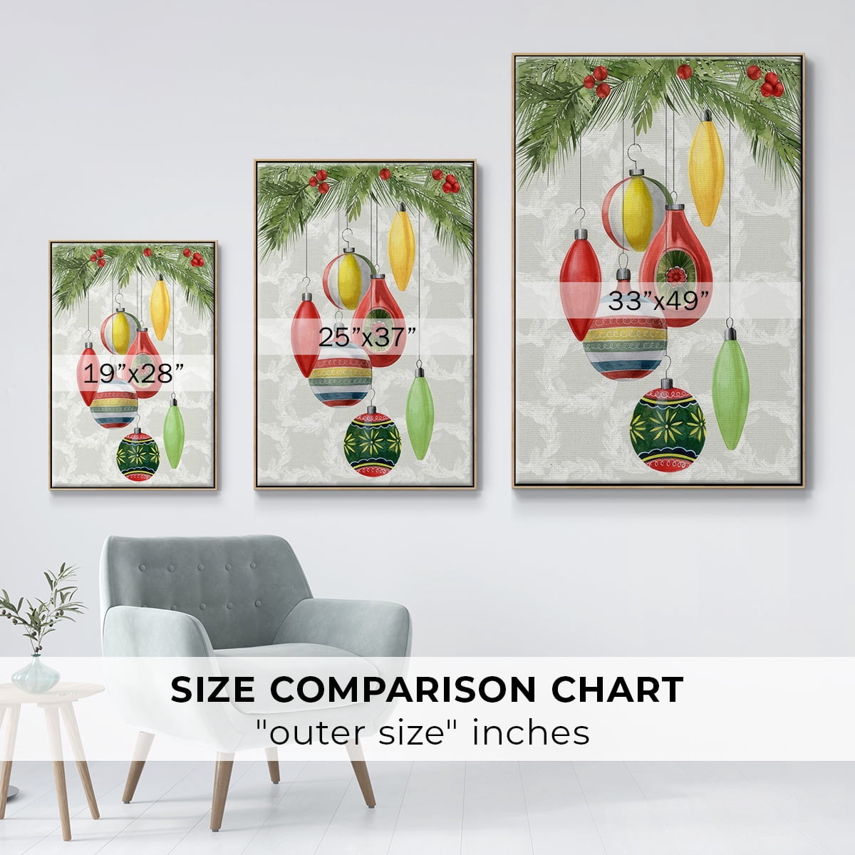 Arose Such a Clatter Collection B - Framed Gallery Wrapped Holiday Canvas - 25 x 37 - Natural Wood Frame