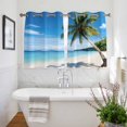 thumbnail image 3 of Coastal Tropical Kitchen Curtains Short 54 Inch Length, Blue Sky Coconut Tree Summer Beach Grommet Top Bedroom Living Room Curtains, Light Filtering Cafe Curtain Drapes 2 Panels Set 84''x54'', 3 of 9