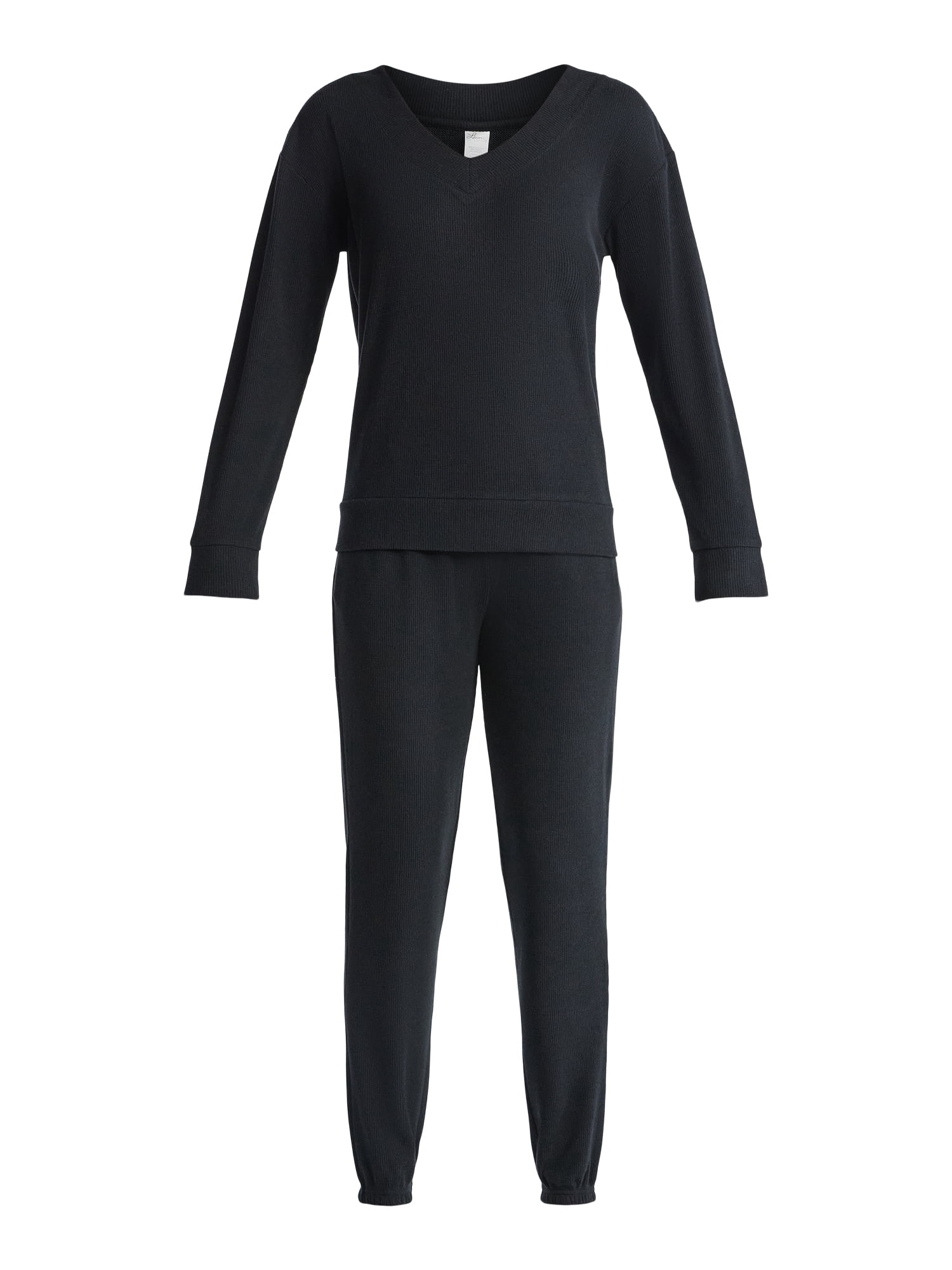 Lissome Women’s Soft Double Brushed Waffle Knit Long Sleeve V-yoke top and Jogger Pant Pajama Set , Sizes S-3X