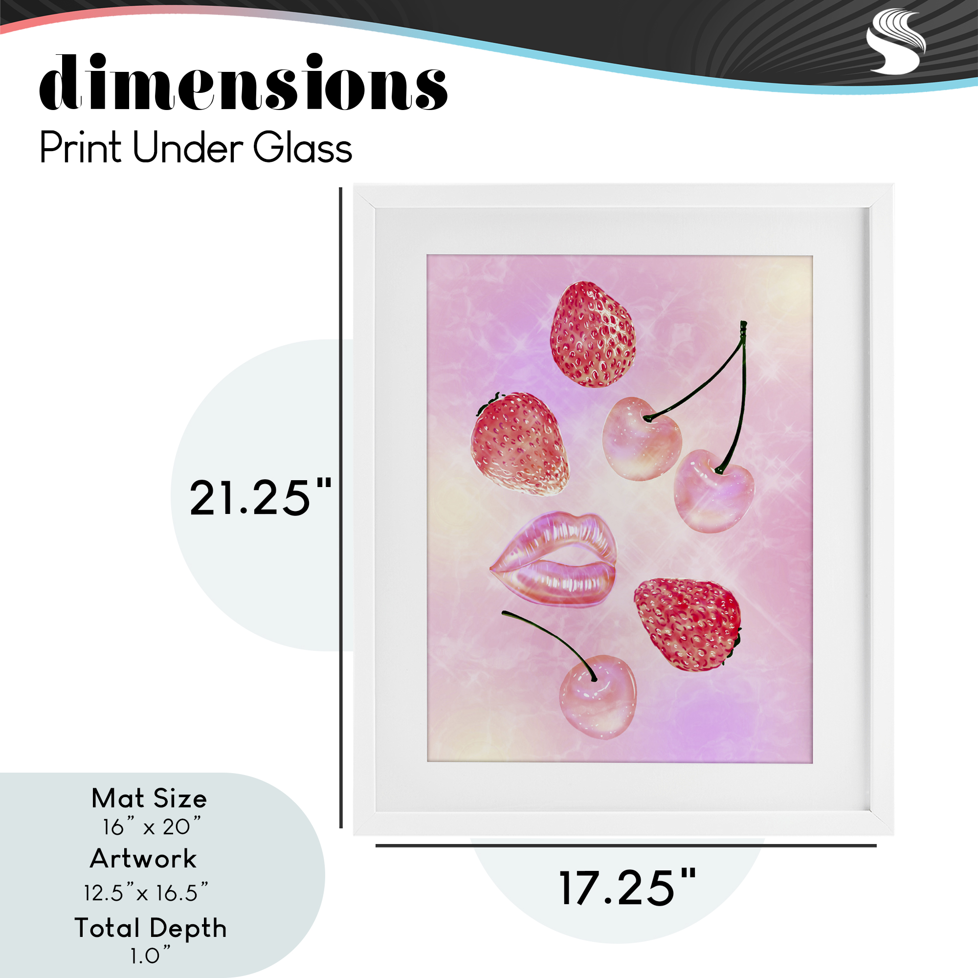 Pink Fruits and Kisses White Framed Print Under Glass, design by Ziwei Li