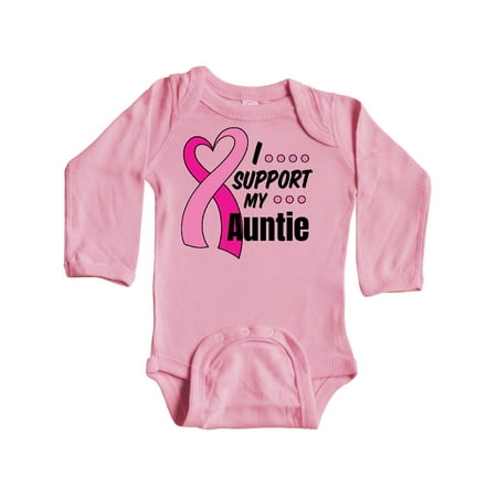 

Inktastic Breast Cancer Awareness I Support My Auntie with Pink Ribbon Gift Baby Boy or Baby Girl Long Sleeve Bodysuit