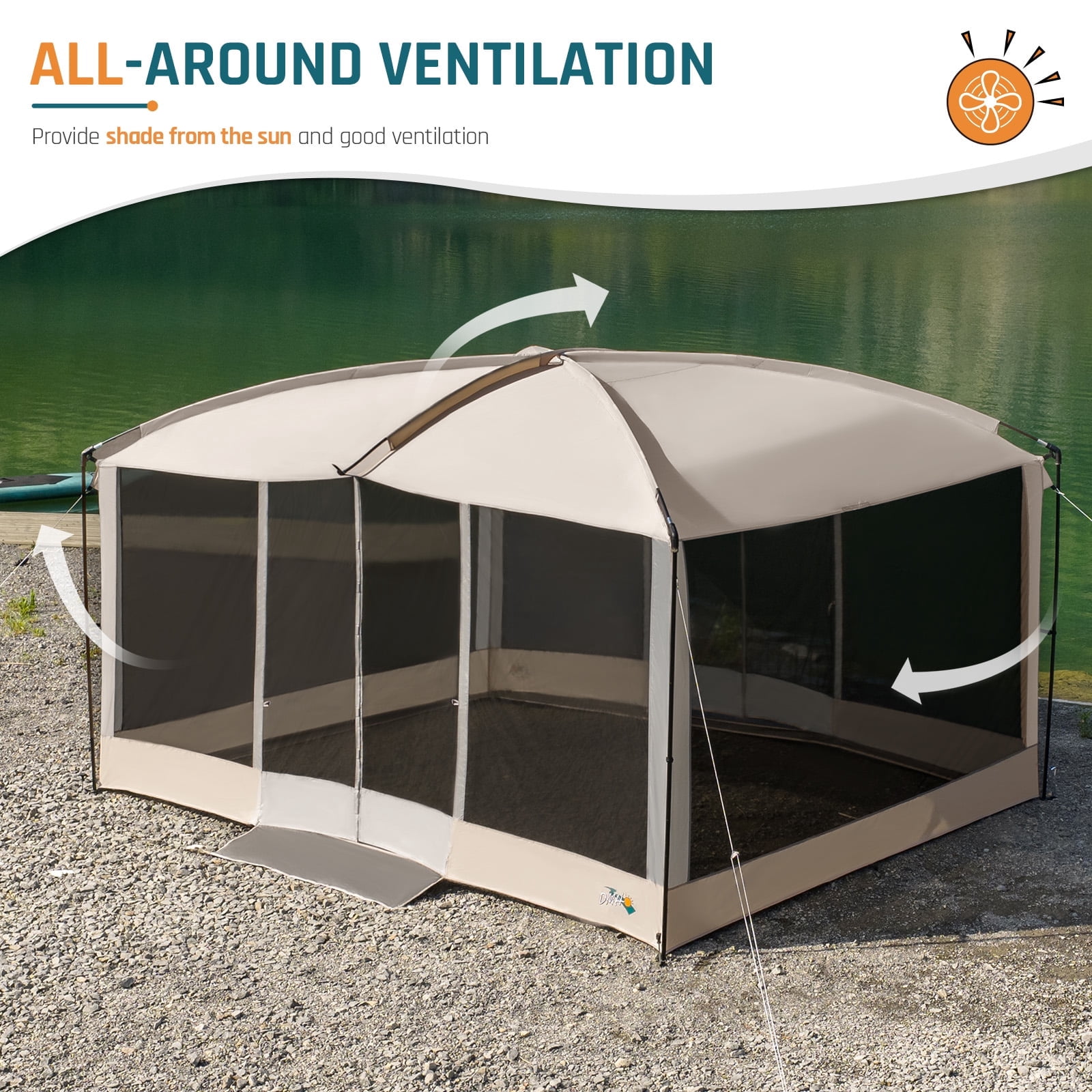 13' x 9' Screen House Tent with Projection Mesh Gazebos Camping Tent for Outdoor Patios Backyards Beige