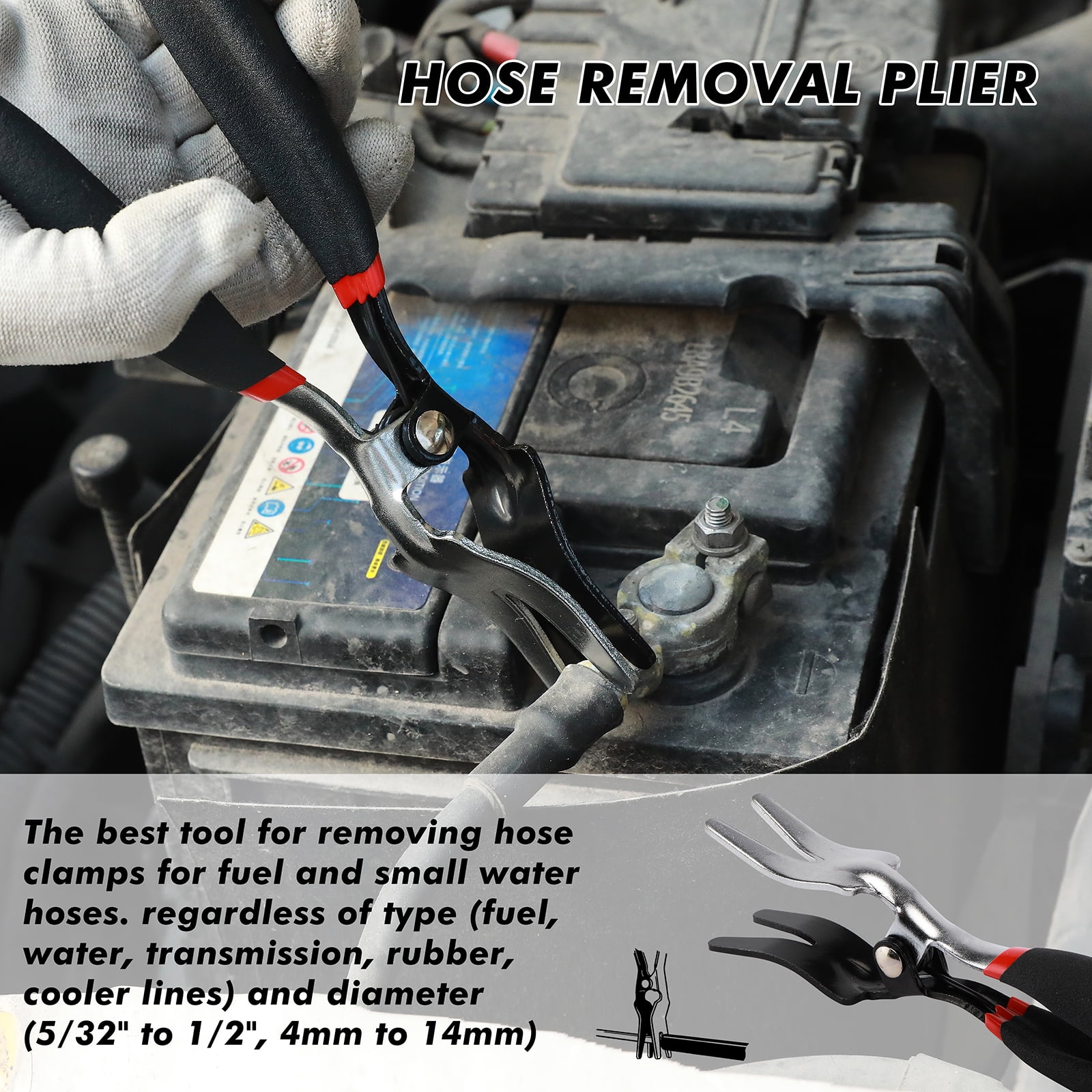 CASOMAN PRO 4PCS Fuel Line Pliers Set, Hose Remover Pliers, 9 Inch Fuel Filter Caliper, Hose Pipe Clamp Clip, 80 Degree Disconnect Pliers Set for Auto Maintenance