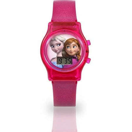 Disney Frozen Unisex Child LCD Watch Elsa and Anna Rubber Strap in Fuschia (FZN3560WM1)