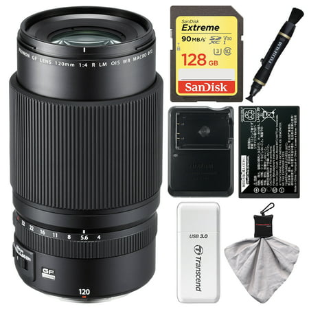 Fujifilm GF 120mm f/4.0 R LM OIS WR Macro Lens with 128GB Card + Battery + Charger + Kit for GFX 50S Digital
