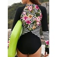 thumbnail image 4 of Women's Rashguard Long Sleeve Zip Floral Print One Piece Swimsuit Swimwear Bathing Suits, 4 of 5