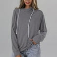 thumbnail image 2 of Womens Tops Solid Color V Neck Loose Drawstring Hooded Sweat Casual Trendy Soft Plus Size Breathable Going Out Shirts (Medium, Gray), 2 of 7