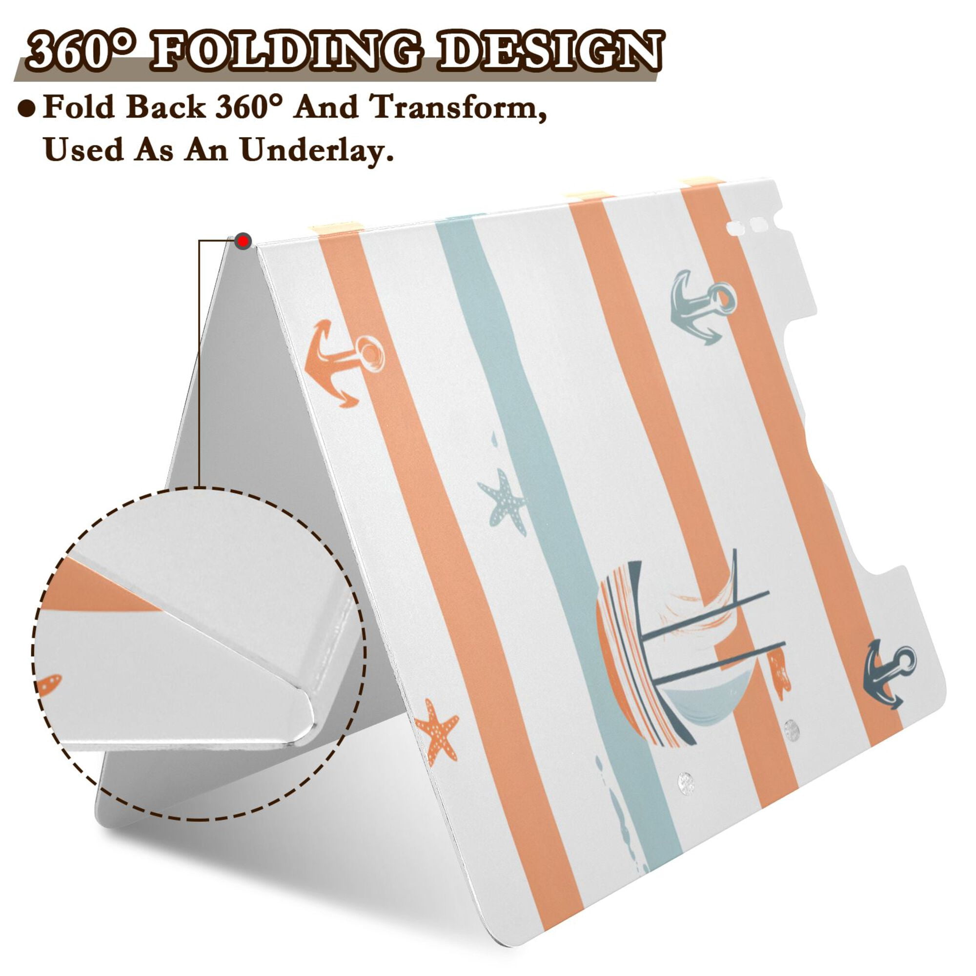 FORMRS A4 Clipboard Folder with Pen Holder Horizontal Foldable School Office Binder, Orange Nautical Pattern