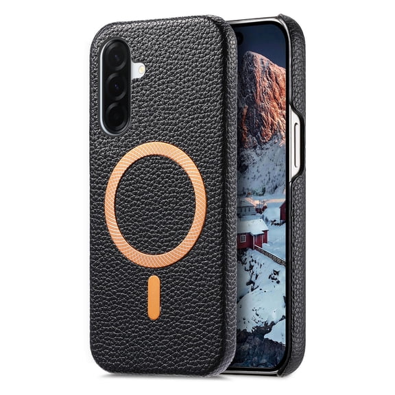 ELEHOLD Magnetic Case for Samsung Galaxy A17 5G, Shockproof Slim Leather Rugged PC Anti-Scratch Cover Wireless Charging Compatible, Black
