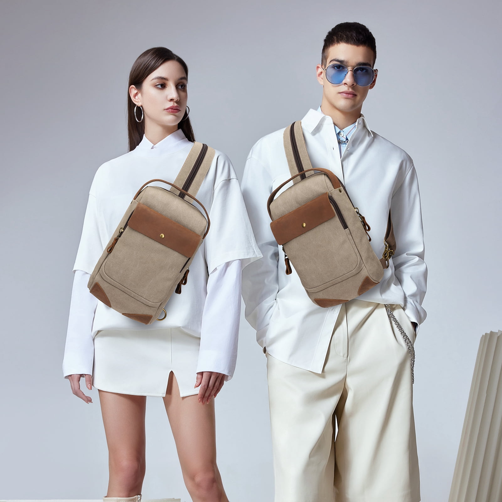 KL928 Canvas Sling Bag Crossbody Backpack Shoulder Casual Rucksack for Men Women