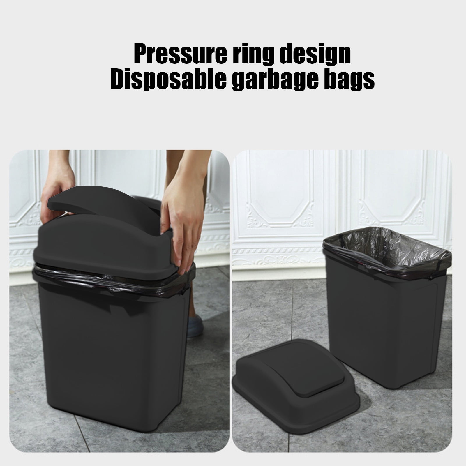 Winter Poetry Upgrade Swing Top Lid Trash Can, 4.5 Gallon Step-On Kitchen Bathroom Garbage Bin, Hands-Free Automatic Open/Close Wastebasket for Home office(Black)