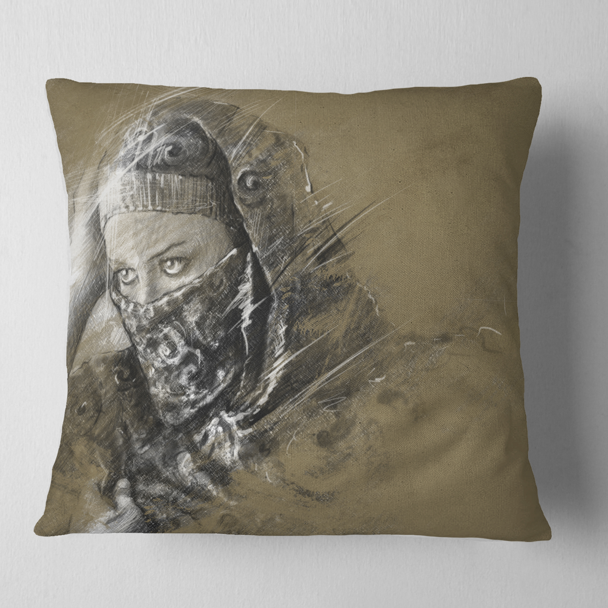 Designart Exotic Arabic Woman - Abstract Portrait Throw Pillow - 16x16