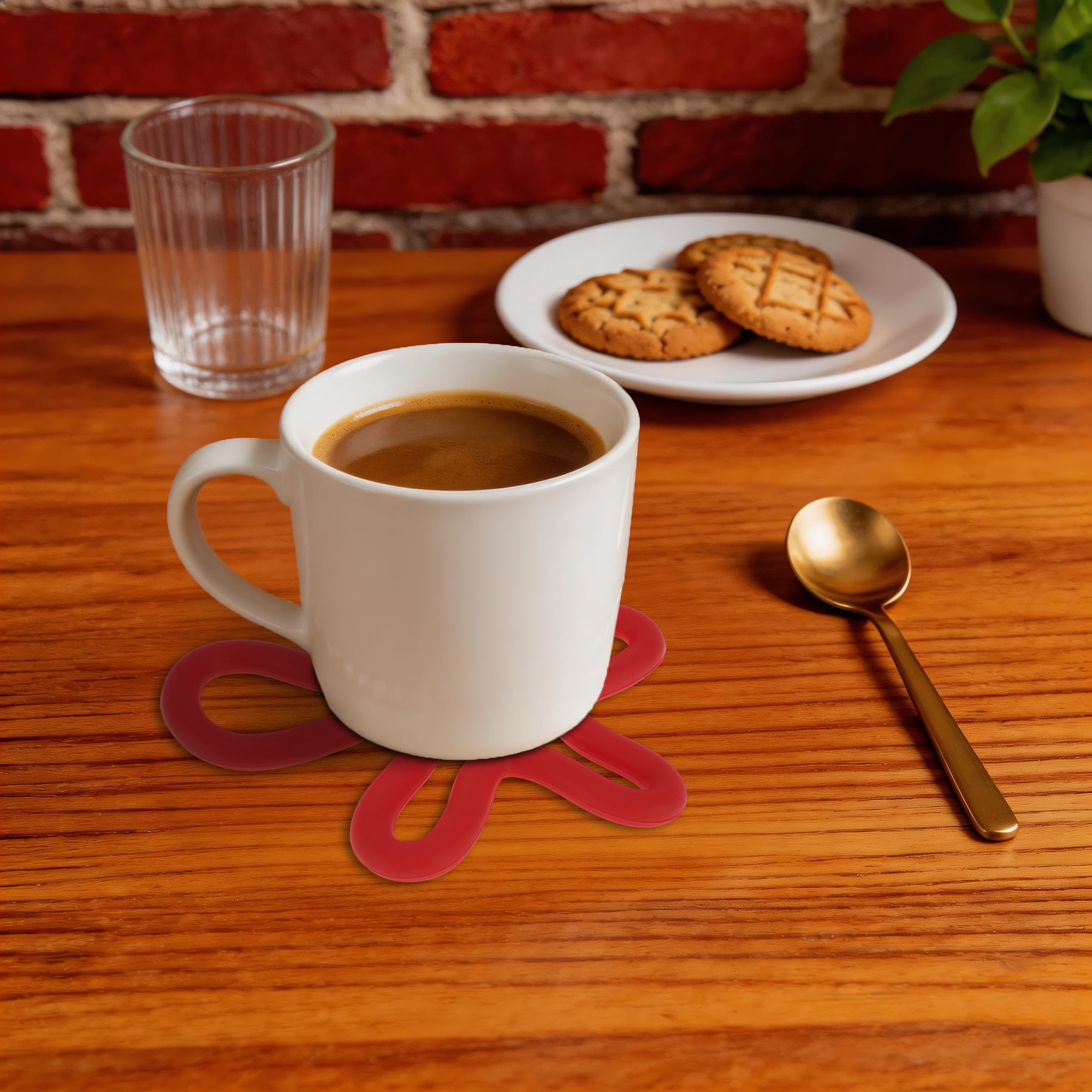 Unique Bargains Geometric Irregular Silicone Coaster for Drinks and Kitchen Red