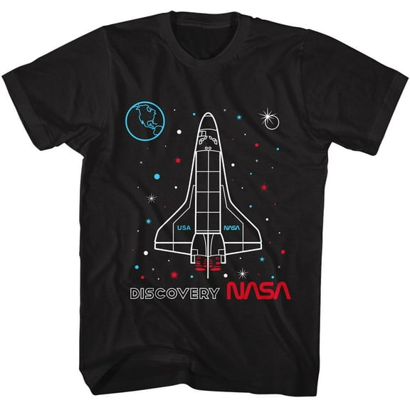 NASA Discovery Outlined Black Adult T-Shirt S