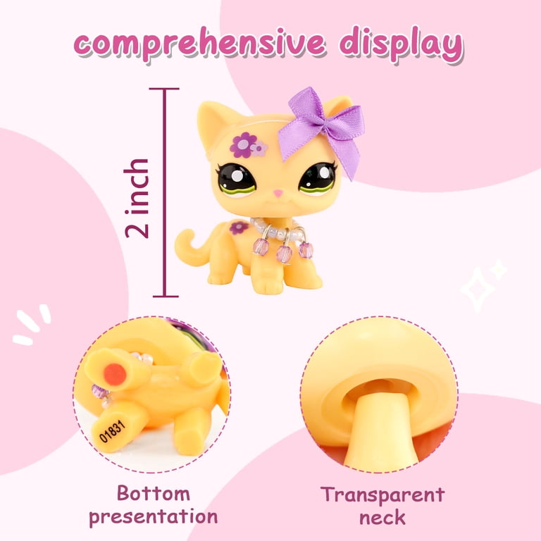 Figurine LPS (Littlest Pet Shop) Chat Accroupi Jaune Avec Nœud - Modèle 1096 - Occasion