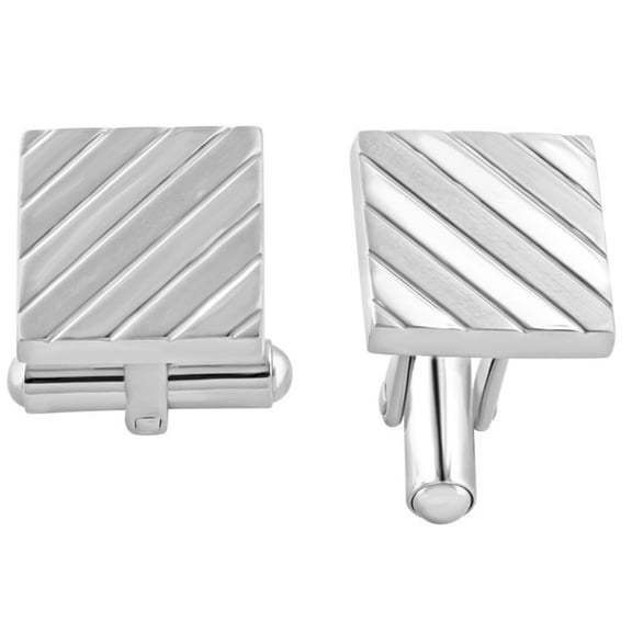Pompeii Men's Stainless Steel Square Striped Polished 14mm Cufflink (,)