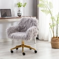 thumbnail image 6 of Seizeen Gray Faux Fur Chair, Cute Fluffy Upholstered Vanity Chair, Modern Height Adjustable Swivel Chair on Wheels, Accent Chair Home Furniture for Living Room/Bedroom/Office, 6 of 8