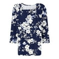 thumbnail image 5 of Sokhug 3/4 Sleeved Shirts Blouse Square Neck Pleated Floral Printed T-shirt Casual Tops for Women, 5 of 5